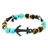 Bracciale Anchor con 3 ancore occhio di tigre turchese Bracciale ancora pietra occhio di tigre e turchese azzurro