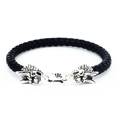 Braccialetto Ralf in pelle nera con chiusura drago in argento 925