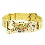 Bracciale Ajsed LIFE acciaio maglie milanesi-color oro campana fiore fiocchi