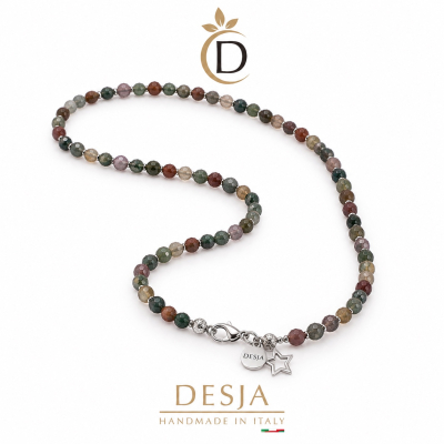 Collana donna agata indiana sfaccettata Star Elegance con pietre dure naturali da 6 mm