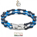 Braccialetto catena moto azzurro nero acciaio cristalli | Light Cristal