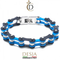 Braccialetto catena moto azzurro nero acciaio cristalli | Light Cristal