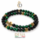 Bracciale uomo pietre naturali Royal Emerald DESJA doppio giro con occhio di falco verde e onice nero