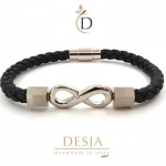 Bracciale unisex cuoio intrecciato infinito acciaio | Infinity Silver
