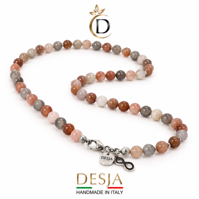 Collana donna pietra lunare Armony con pietre dai colori delicati e charm infinito color argento
